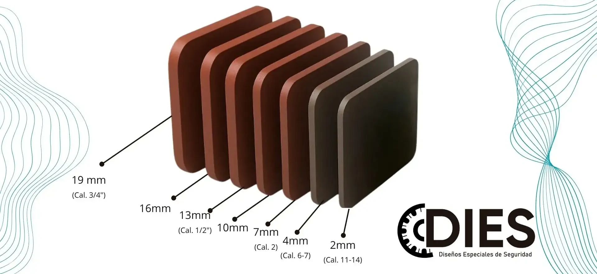 Espesores de placa de acero, de 2 mm a 19 mm